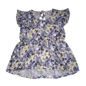 Lucky Brand Blue Floral Flutter Sleeve Top XS